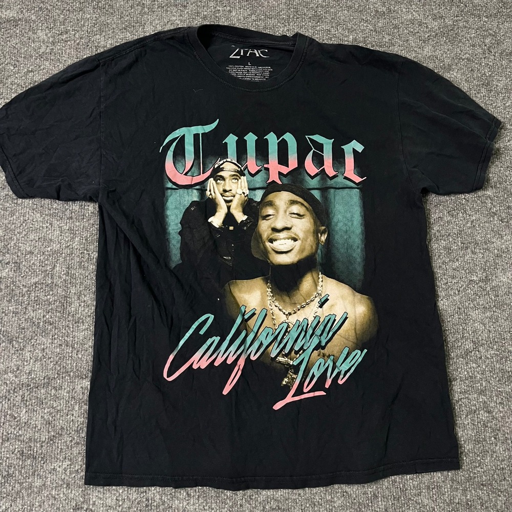 2Pac T-Shirt Mens Size L Black California Love Graphic Rap Tee Hip Hop Print